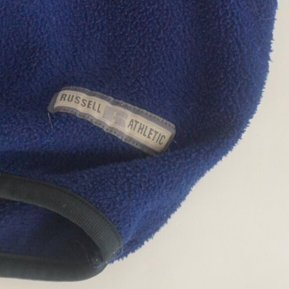 VTG '90S Russell Athletic Navy Fleece Button Collar Outdoor Pull Over Sweater L - Picture 5 of 10